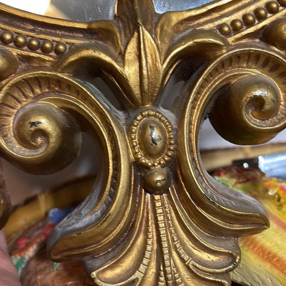 Vintage Syroco Style Resin Oval Gold Ornate Mirror MCM